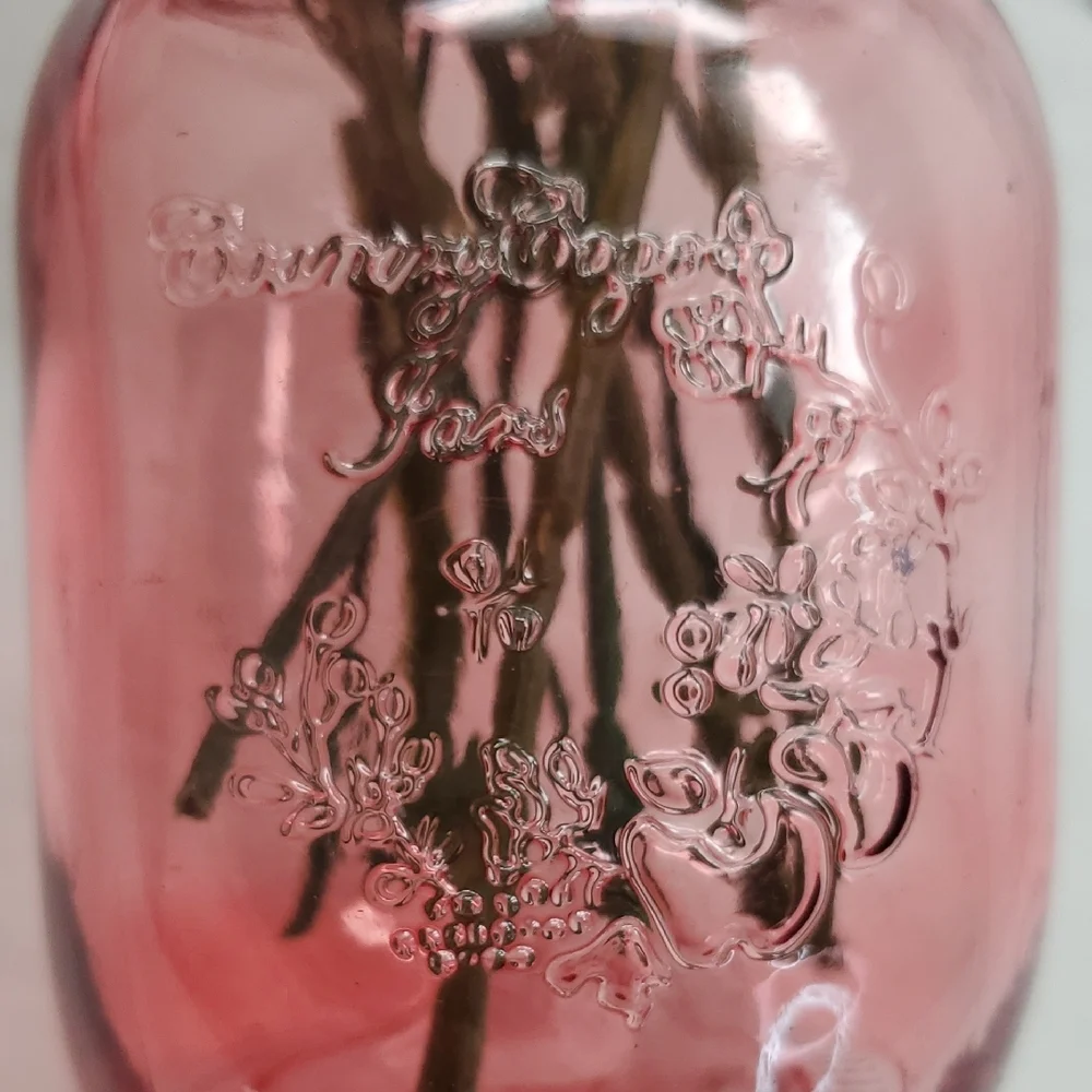 Pink Glass Mason Jar Vase with Faux Floral Arrangement Country Farmhouse